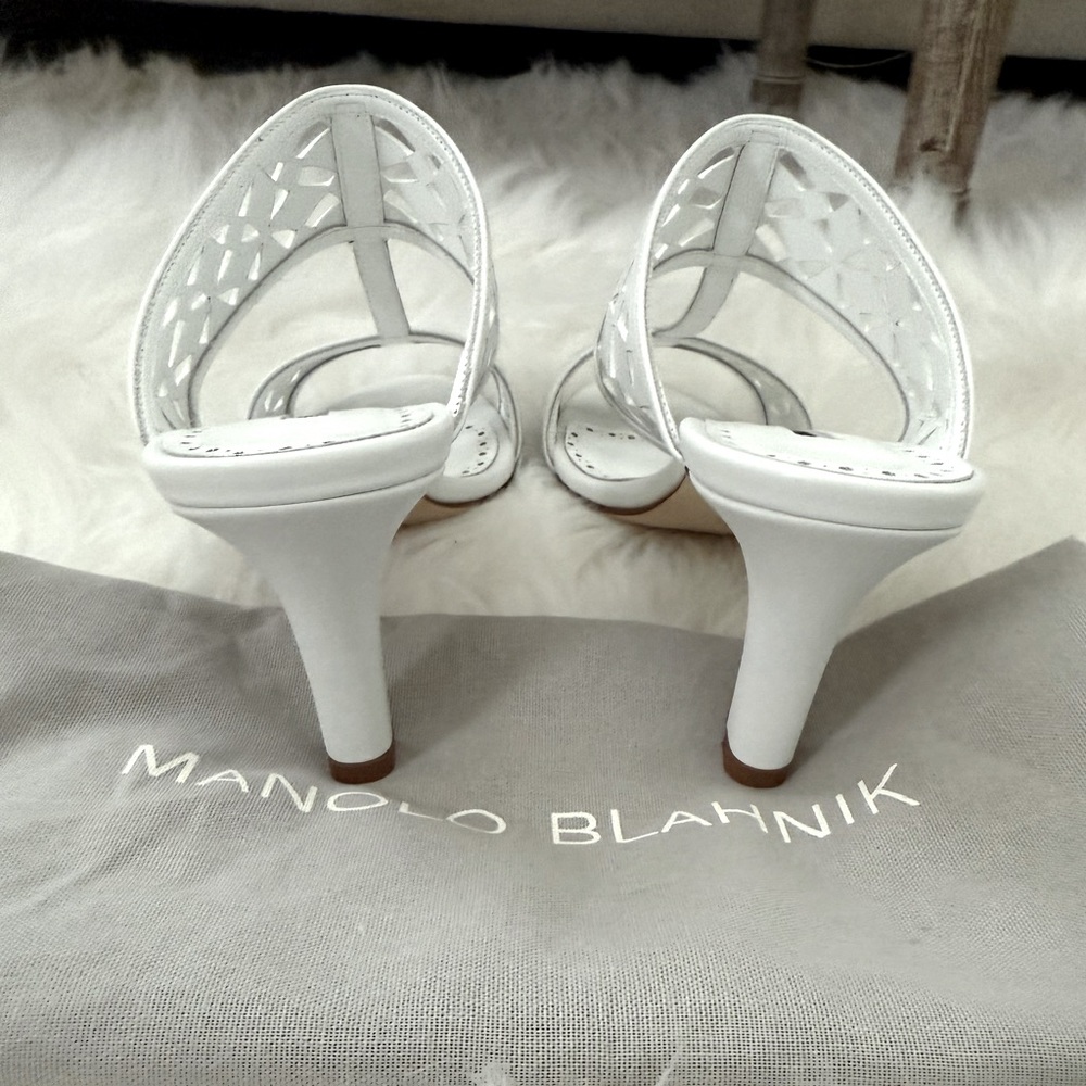 Manolo Blahnik Sophocles Perforated Dual-Band Slide Sandals - Picture 4 of 5